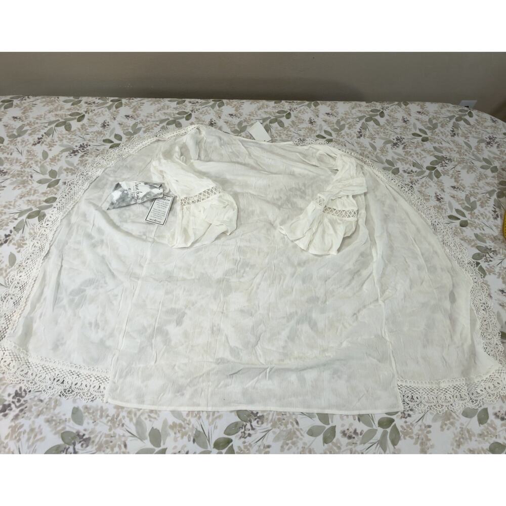 Crave Fame by Almost Famous Cream Lace Kimono Jacket Bell Sleeve Size L NWT - Picture 10 of 11